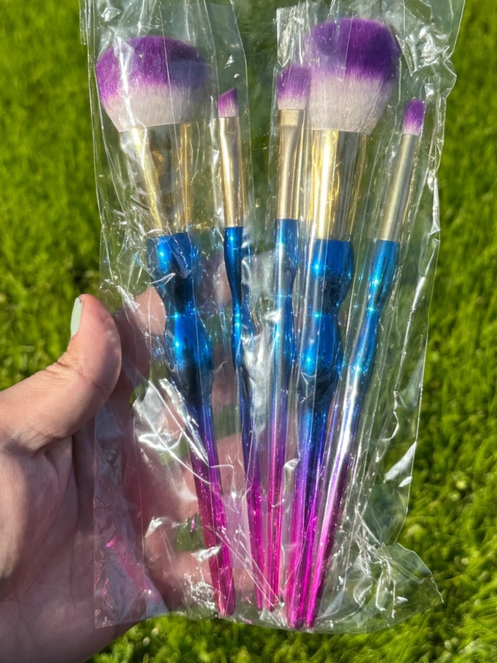 Iridescent Pink Blue Ombre Makeup Brush Set Of 5 - NIP